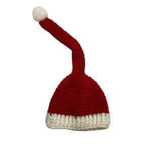 Knit Christmas Hat Long Top With Pompom
